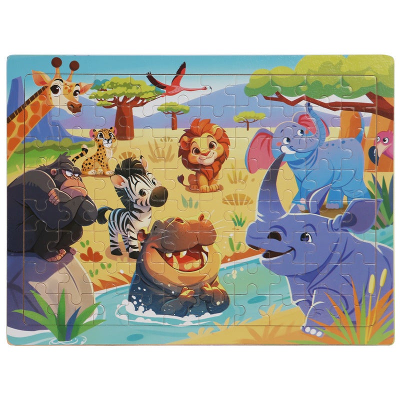 Wooden 80 Pieces Puzzle Toddler Cartoon Dinosaur Animal Plane Puzzle Baby Early Education And Intelligence Building Blocks Toy - Image 1